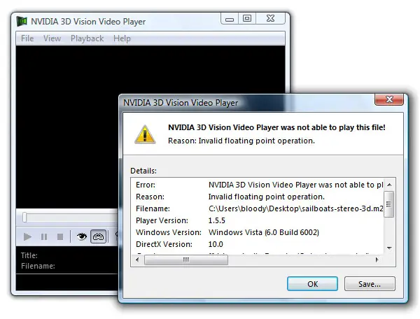 NVIDIA 3D Vision video player was not be able to play this file