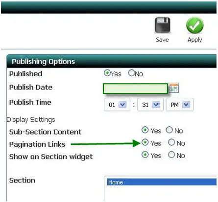 Click “Yes” on the radio button for “Pagination Links” 