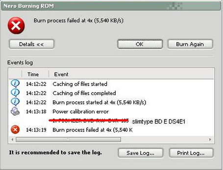 Burning failed