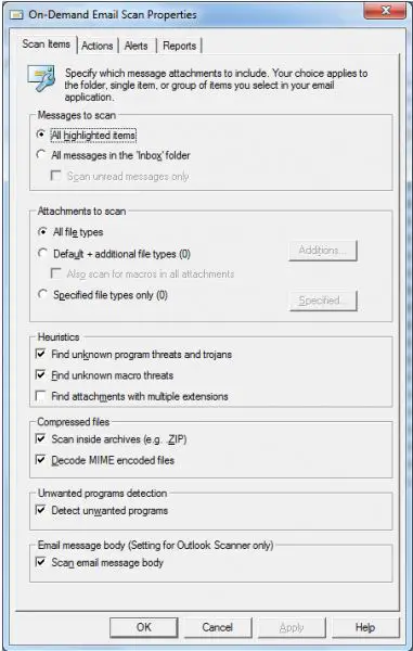 on-demand email scan properties