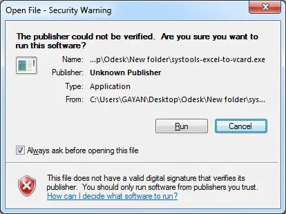 Open File Security Warning