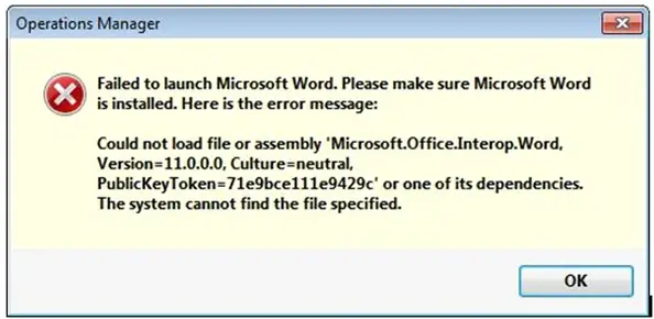 Could not load file or assembly ''Microsoft. Office. Interop. Word