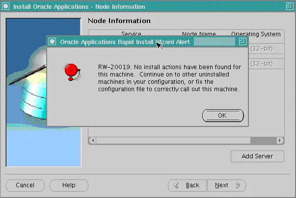 RW-20019: No install actions have been found for this machine. Continue on to other uninstalled machines in your configuration, or fix the configuration file to correctly call out of this machine.