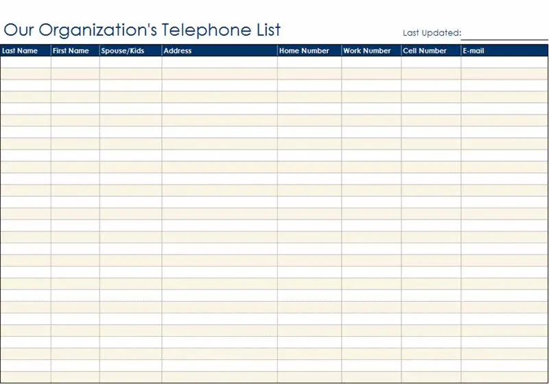 Table Diagram for Telephone List 