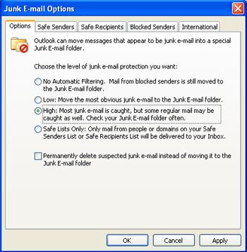 Junk E-mail Options