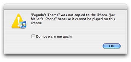 Pagoda’s theme was not copied to the iphone ‘Joe maller’s iphone because it cannot be played on this iphone
