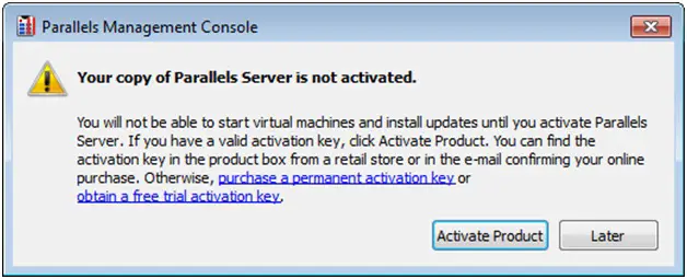 Parallels management Console