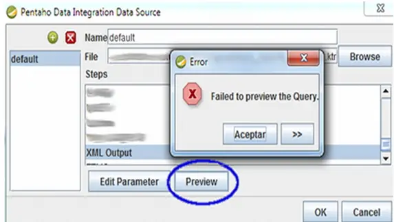 Pentaho Data Integration Data Source Failed to preview the Query.