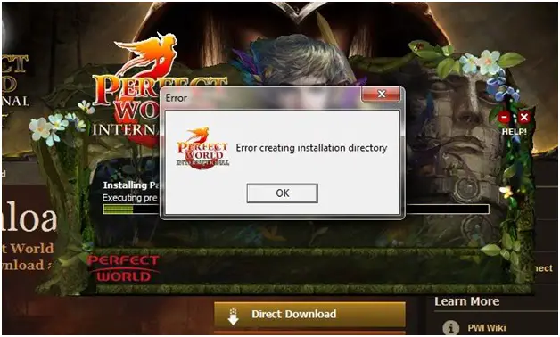 Error creating installation directory