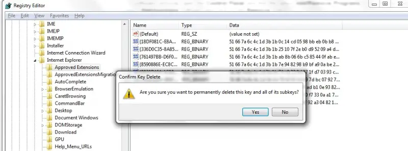 Registry Editor Confirm Key delete