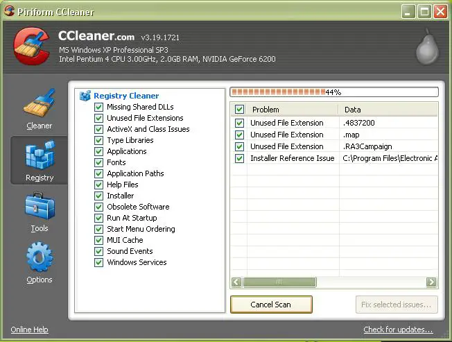 CCleaner for registry Issue