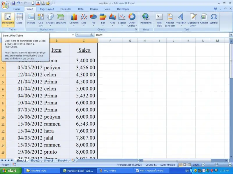 Pivot Table in Excel
