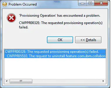 Provisioning Operation’ has encountered a problem. CWPPR0032E: the requested provisioning operation(s) failed