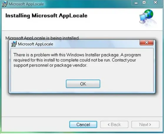 Microsoft AppLocale There is a problem with this Windows Installer package