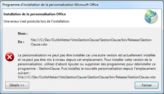 Programme d'installation de la personnalisation Microsoft Office