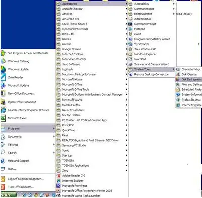 Start button > program > accessories > system tools > and click the disk defragmentation icon