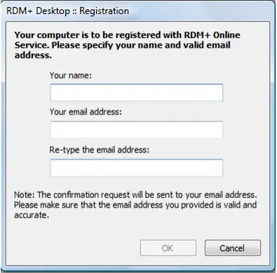 RDM+ Destop Registration