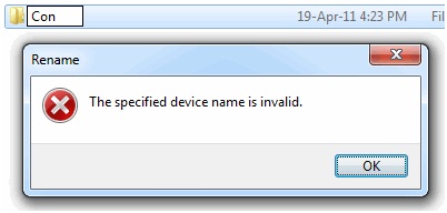 The specified device name is invalid