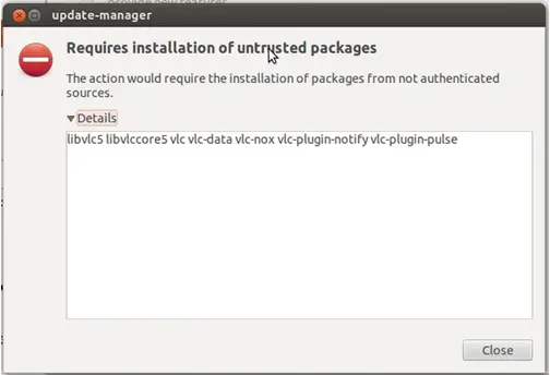 The action would require the installation of packages from not authenticated sources.