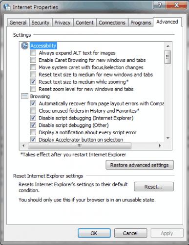 Internet Options Accessibility