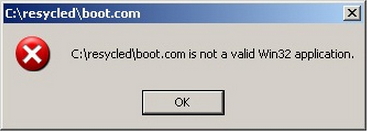 resycled/boot.com is not a valid Win32 application.