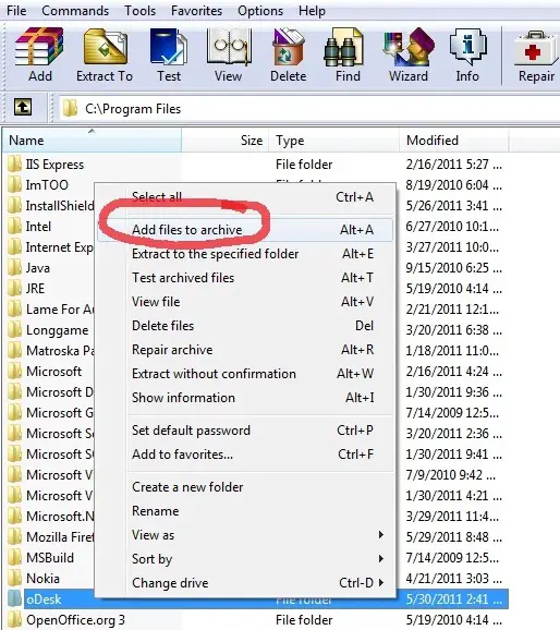 Add files to archive