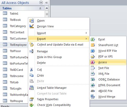 Right-click the table containing contact information