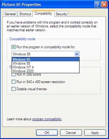 Change the options so the program opens in Windows 95 compatibility mode