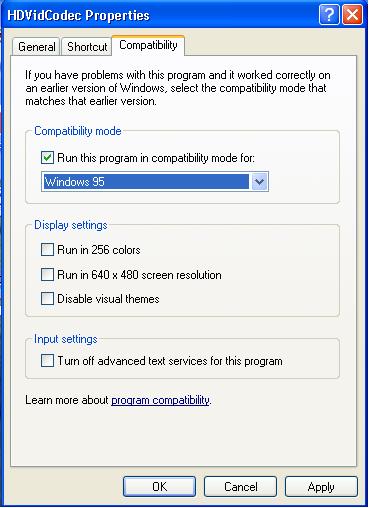 HDVidCodec Properties Compatibility