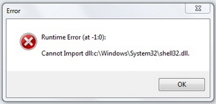 Error Runtime Error (at -1:0): Cannot Import dll:c:WindowsSystem32shell32.dll.