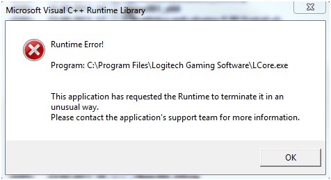 Runtime Error! Program: C:Program FileLogitech Gaming SoftwareLcore.exe