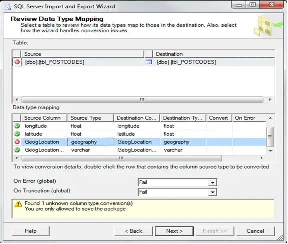 Found 1 unknown column type conversion