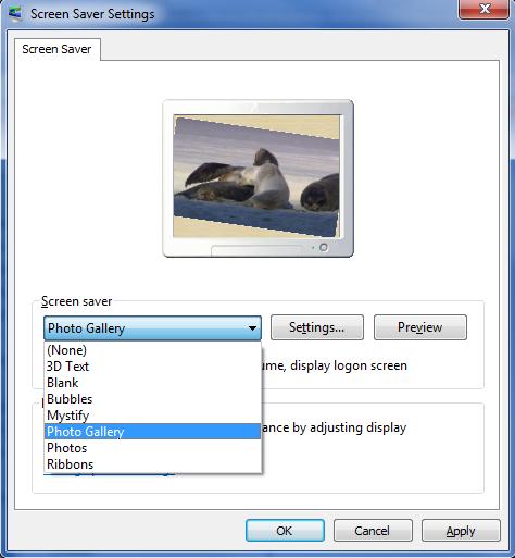 Screen saver Settings in windows 7