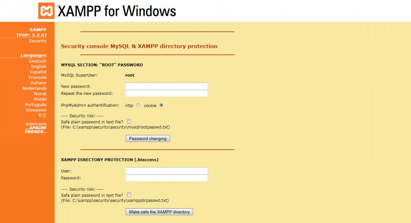 XAMPP-security console MySQL & XAMPP directory protection