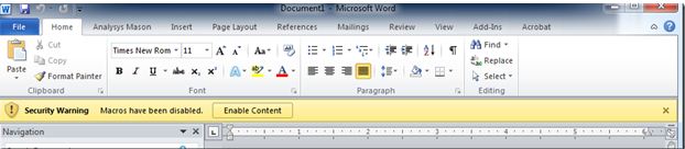 Security warning Macros have been disabled.