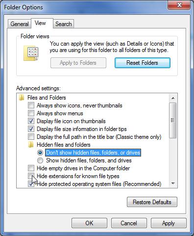 folder option-reset folder
