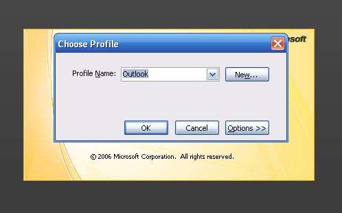 Choose profile in Outlook
