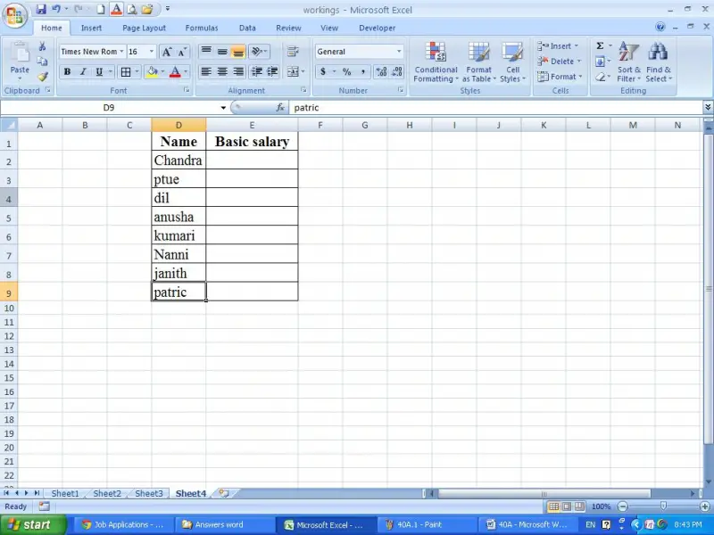 Excel sheet