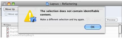 Lapsus Refactoring selection does not contain identifiable content