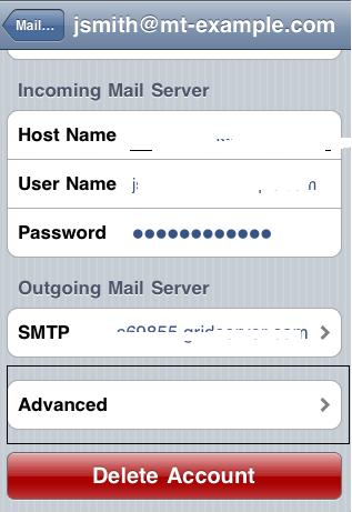 iPhone and open Mail Setting