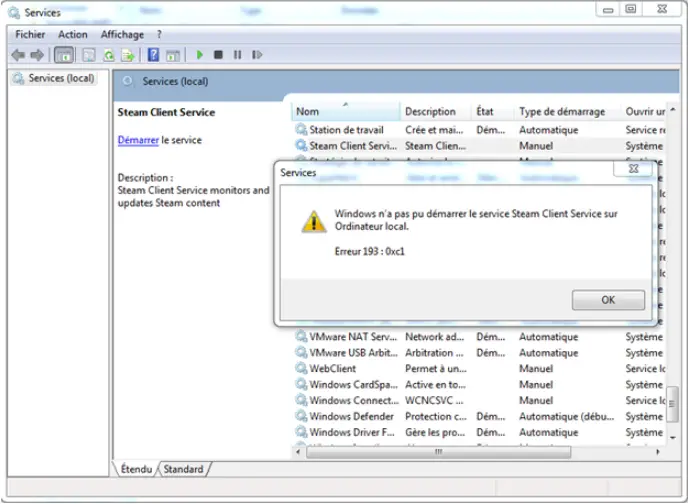 Services Windows n'a pas pu demarrer le service Stream Client Service sur Ordinateur local erreur 193 : 0xc1