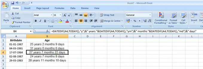 MS Excel Formula