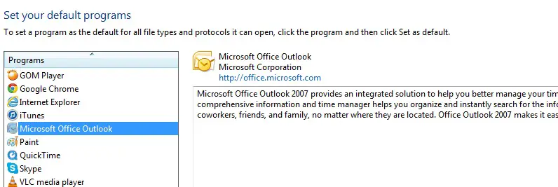 Select Microsoft Outlook on the left