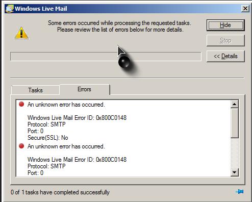 Windows Live Mail Error ID: 0x800c0148