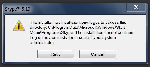 The installer has insufficient privileges to access this directory