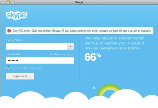 Disk I/O error Quit and restart Skype