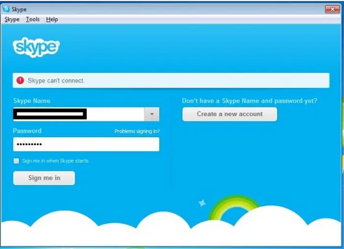 Skype can't connect