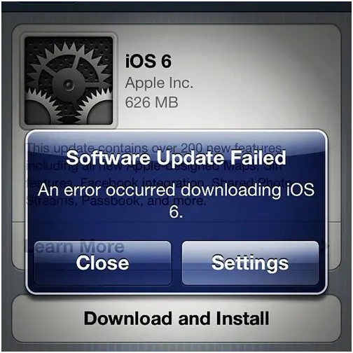 An error occurred downloading iOS6.”