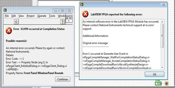 An internal software error in the LabVIEW FPGA Module has occurred