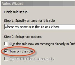 Setup Outlook Rules Wizard